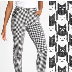 Betabrand Straight Leg Chino Dress Yoga Pants Catstooth Cat Print Size XXL